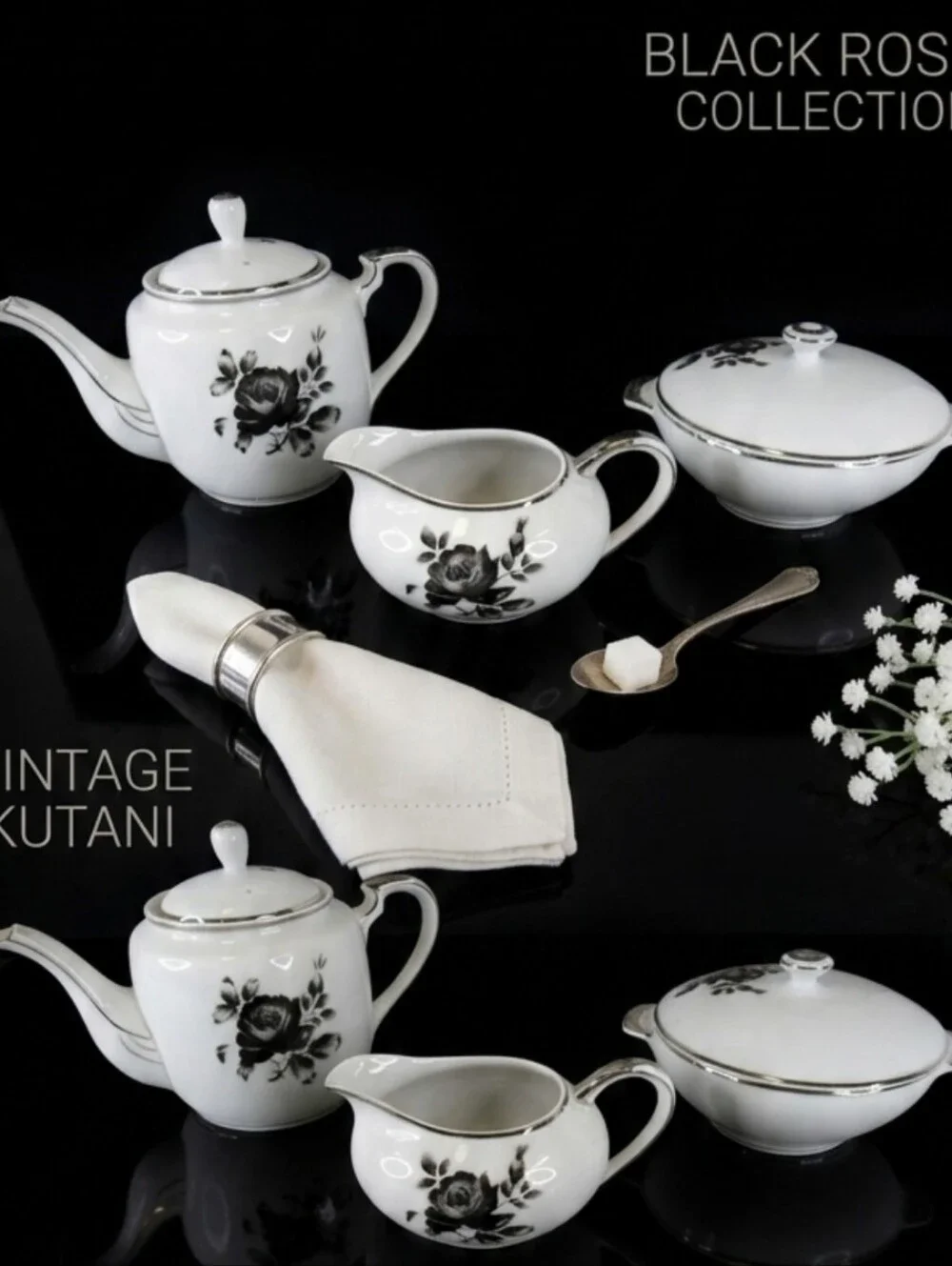 Vintage Kutani Hand-Painted Porcelain Tea Service Set - 3 Pieces
